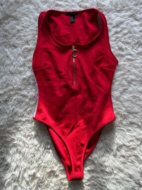 Forever 21 Bright Red Zip-Front Bodysuit